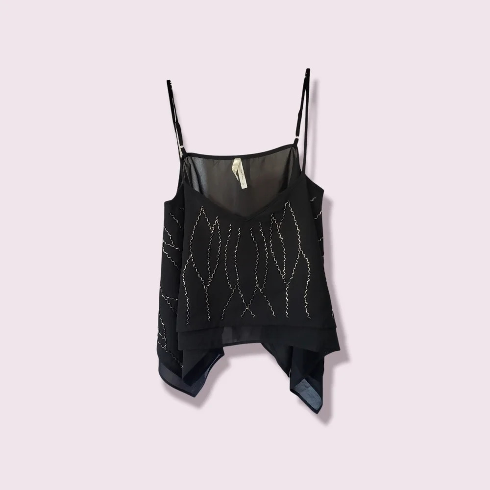 Truth NYC sheer silver beaded tank blouse size M black